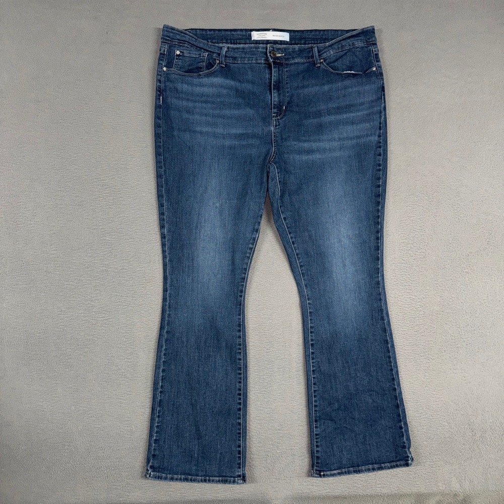 Signature Levi Jeans Women 20 Blue Mid Rise Bootcut Stretch Distressed Denim